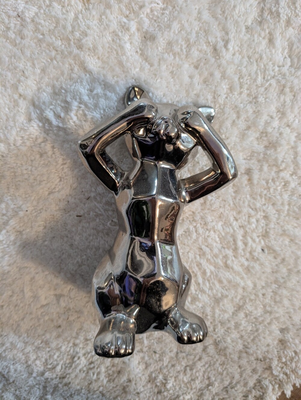 Silver Decorative Cat Figurine - Modern Chrome Accent